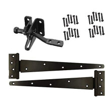 Merriway BH07087 Heavy Duty Wooden Garden Gate Hanging Kit, 2 x 12 inch Black Tee Hinges, Black Auto Close Latch & All Fixings