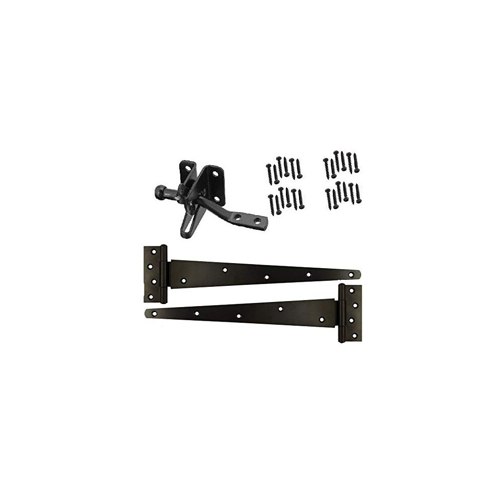 Merriway BH07087 Heavy Duty Wooden Garden Gate Hanging Kit, 2 x 12 inch Black Tee Hinges, Black Auto Close Latch & All Fixings