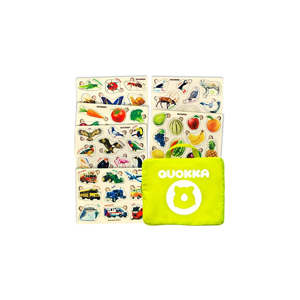 Educational Toys for 1 2 3 Years Old Girls and Boys - 6 Wooden Puzzles for Kids - Montessori Toys For 3 yo by QUOKKA - Fun Animals Learning