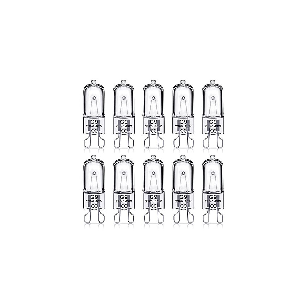 SILKIT G9 Halogen Light Bulbs 40W, No Flickering, Dimmable, 600lm, 2800K Warm White G9 Capsule Bulb, 10 Pack