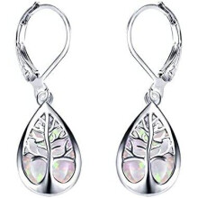 925 Sterling Silver Jewelry Exquisite Water Drop Blue White Fire Opal Life Tree Dangle Earrings For Women