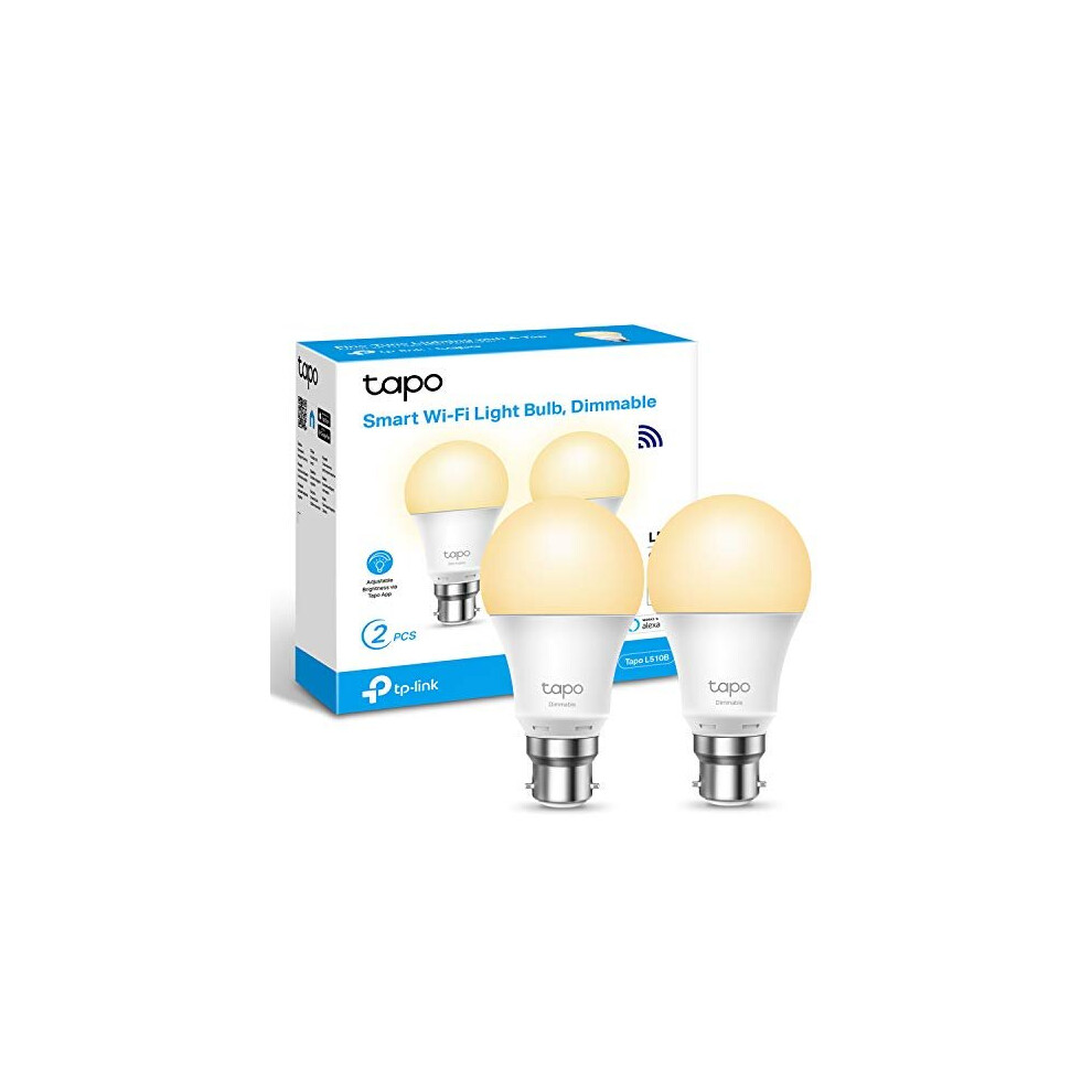 TP-Link Tapo Smart Bulb, Smart Wi-Fi LED Light, B22, 8.7W, Energy saving, Works with Amazon Alexa and Google Home, Dimmable Soft Warm White,