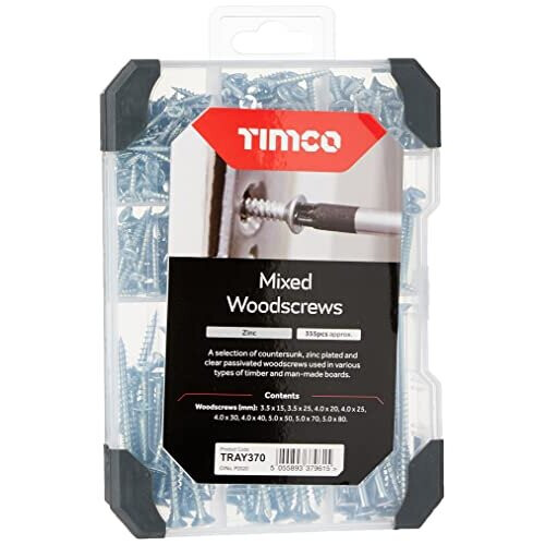 TIMco TIMCO Countersunk Silver Woodscrews Mixed Tray - 340pcs