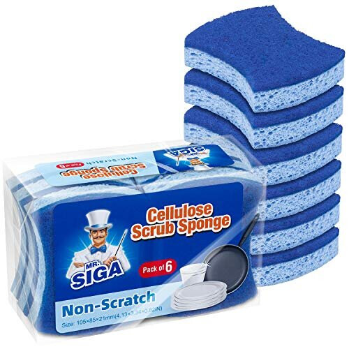 MRSIGA Non-Scratch Cellulose Scrub Sponge Dual-sidet opvaskesvamp til k?kken 12 Pack