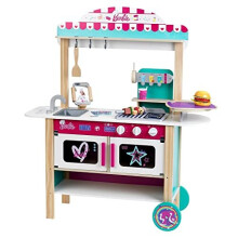 Theo Klein 7329 Barbie, Wooden Kitchen Restaurant Bistro, wood (MDF) I With barbecue, oven and refrigerator I incl. bistro accessories I 94