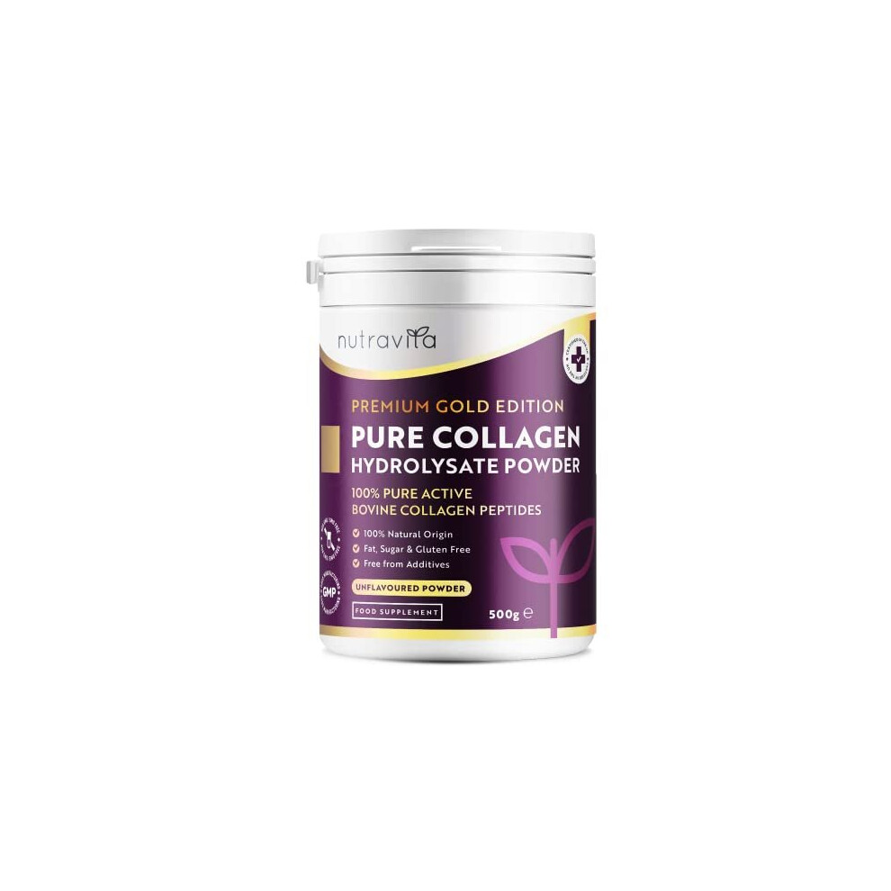 Gold Collagen Powder 500G - Premium Standard Bovine Collagen Peptides Powder - 50 Servings - Bovine Collagen Peptides Supplement With 8 Esse