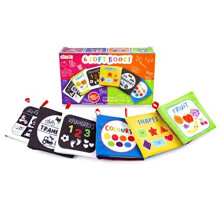 Soft Books for Babies 0-6 Months - Set of 6 Sensory Cloth Books (3 Color, 3 Black & White) - Early Learning Gift