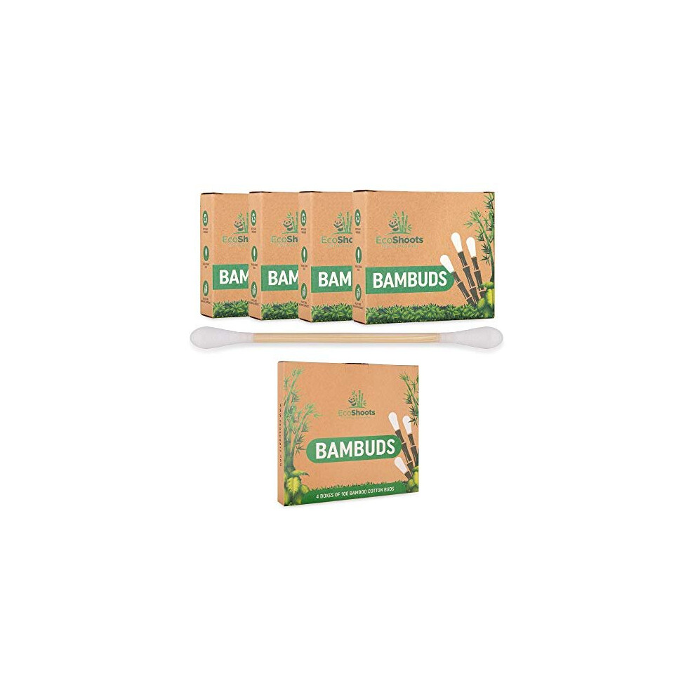 EcoShoots Bamboo Cotton Buds | 400 Q Tips | Organic Cotton Wool Buds | Recycled Plastic Free Packaging | GOTS Certified Organic Cotton Ear B