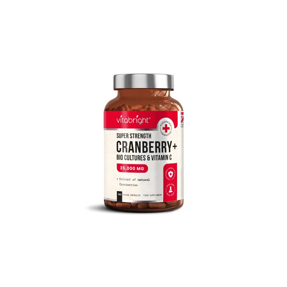 Cranberry Capsules 35,000mg High Strength - with Probiotics / Bio Cultures and Vitamin C - 150 Capsules - Advanced Cranberry Extract Supplem