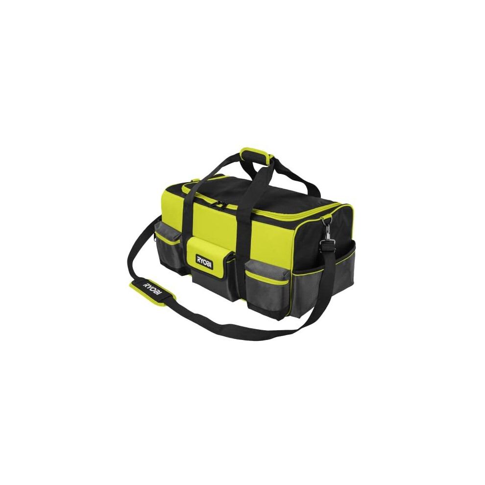 Ryobi Rssltb1 Large Tool Bag, Black - 600D Body, 1680D Pockets, 16-Pocket Capacity, Hard Bottom, Padded Strap (56X29x30 Cm)