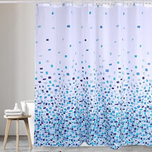 VIROSA Mosaic Blue Shower Curtain Anti Mould, Mildew Resistant | Size 180x180 cm (71 x 71 Inch) | Water Repellant Fabric | 100% Polyster (Mo