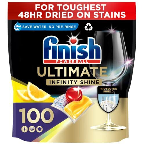 Finish Ultimate Infinity Shine Dishwasher Tablets Bulk, Scent : Lemon, Size : 100 Dishwasher tabs, For Ultimate Clean and Diamond Shine,pack