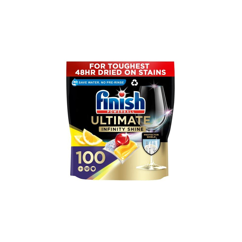 Finish Ultimate Infinity Shine, Dishwasher Tablets, Lemon, 100 | 3X cleaning power vs Finish Power, No pre-rinse, Tough on grease and dried on stains, Short eco cycle compatible - Image 2