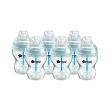 Tommee Tippee Anti-Colic Baby Bottles 260ml, Pack of 6 – Breast-Like Slow-Flow Teat, Anti-Colic Venting & Heat-Sensing Strip, Clear