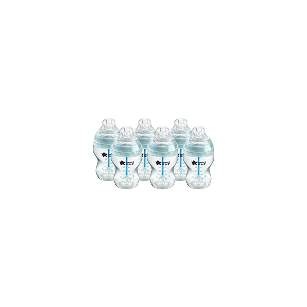 Tommee Tippee Anti-Colic Baby Bottles, Slow-Flow Breast-Like Teat and Unique Anti-Colic Venting System, 260ml, Pack of 6, Clear