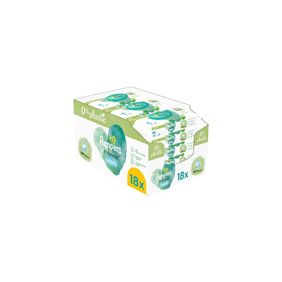 Pampers Baby Wipes Multipack, Harmonie Aqua, 864 Wet Wipes (48 x 18), Pure Skin Protection For Delicate Skin With 99% Water, Plastic Free