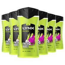 LYNX Epic Fresh 12 hours of freshness Shower Gel bodywash with a grapefruit & tropical pineapple scent 225 ml pack of 6, White