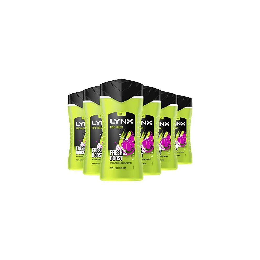 LYNX Epic Fresh 12 hours of freshness Shower Gel bodywash with a grapefruit & tropical pineapple scent 225 ml pack of 6, White