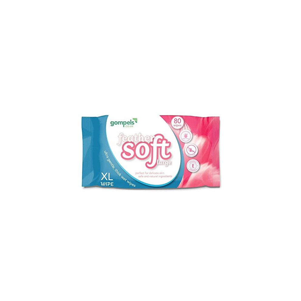 Extra Large Wet Wipes for Adults 30x20cms (80pk) - Feather Soft Body Cleansing Wet Wipes for Incontinence Care - Ultra Gentle, Thick XL Wet