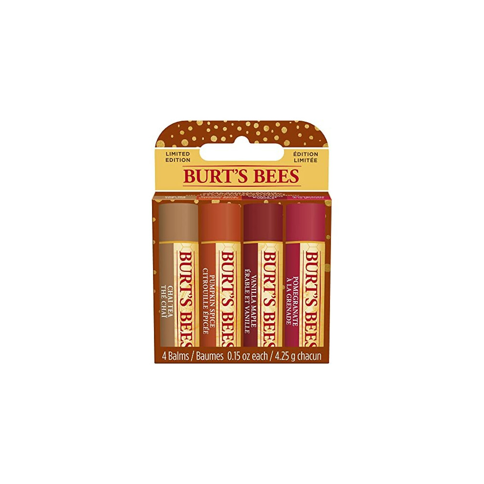 Burt's Bees Burtâs Bees Lip Balm Gift Set, Chai Tea, Pumpkin Spice, Vanilla Maple, Pomegranate, Lip Balm Multipack, 4X4.25g