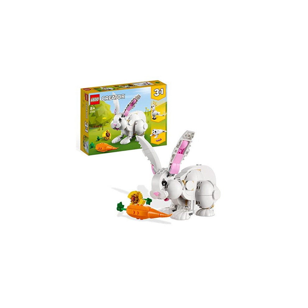 LEGO 31133 Creator 3in1 White Rabbit Animal Toy Bricks Building Set, Easter Bunny to Seal and Parrot Figures, Crafts Toys, Easter Gifts for