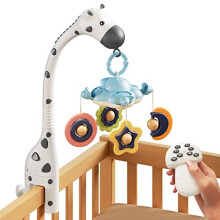 TUMAMA Baby Cot Mobile,3 in 1 Crib Toys with Remote Control,Projection Night Light, Music and White Noise, Mute Spin Motor Nursery Sensory T