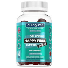 NUTRIGUMSÂ Happy Fibre (Inulin) Prebiotics Mixed Berry 60 Vegan Gummies. Chicory Root, 3.8g Fibre per 2 Gummies. Zero Added Sugar. Gut Heal