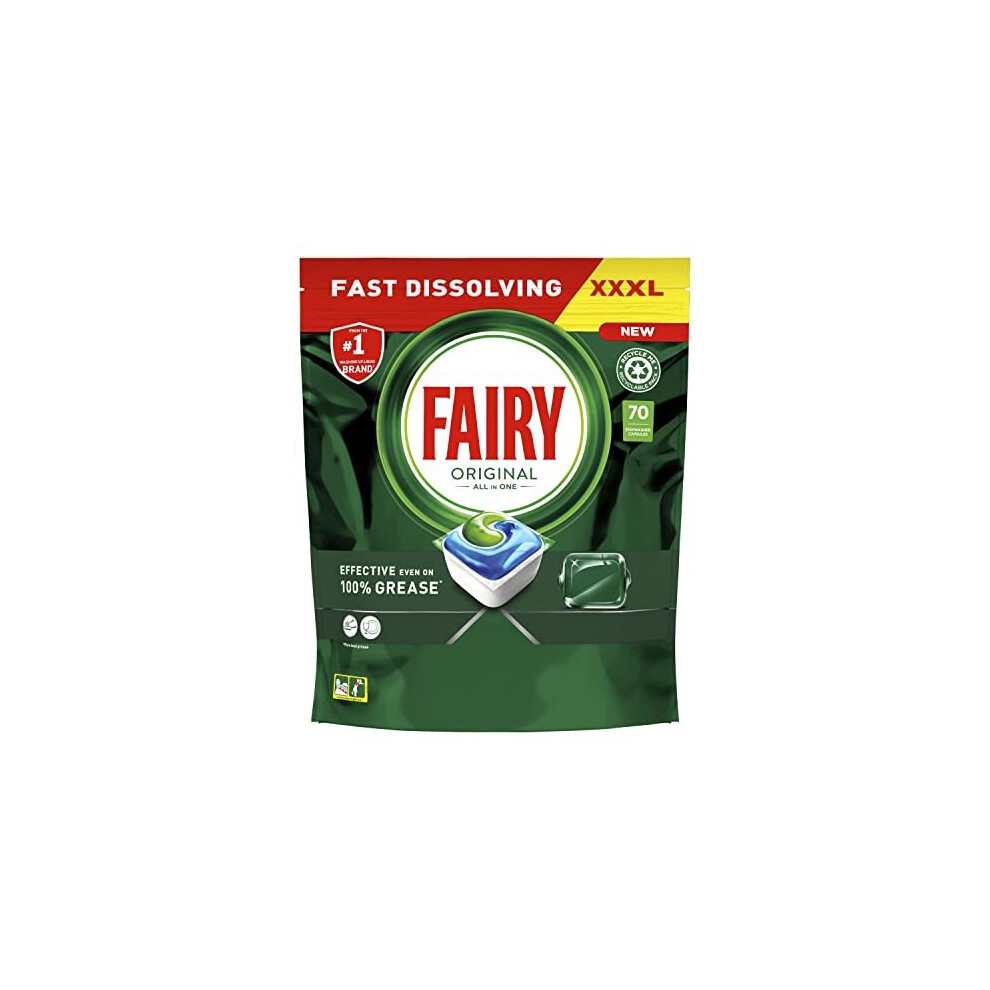 Fairy All-In-1 Dishwasher Tablets Bulk, 70 Tablets, Original, Effective Even On Dried-On Grease