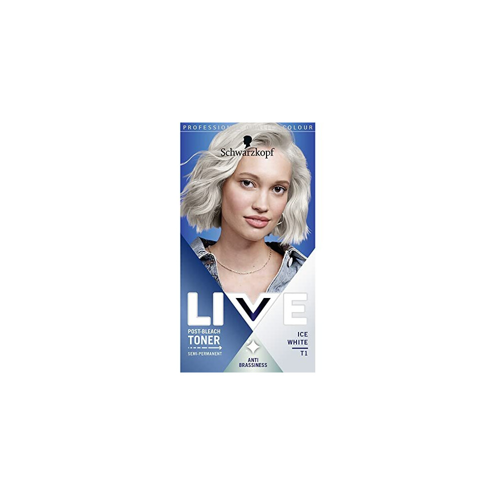 Schwarzkopf Live Post Bleach Toner Ice White Hair Toner, Lasts Up To 16 Washes, Semi-Permanent Blonde Hair Dye, For Brassy Yellow Tones, T1