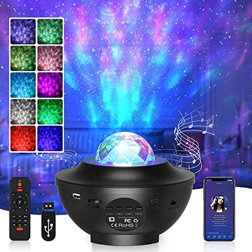 DENGBABA Galaxy Projector, Star Light Ocean Wave Night Light Projector with Remote Control Timer Music USB Bluetooth Speaker Starry Sky Colo