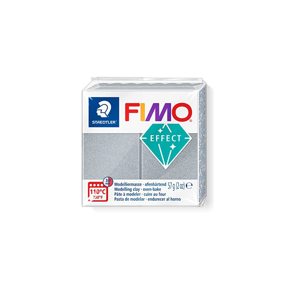 STAEDTLER 8010-81 FIMO Effect Oven-Hardening Polymer Modelling Clay - Metallic Silver (57g)