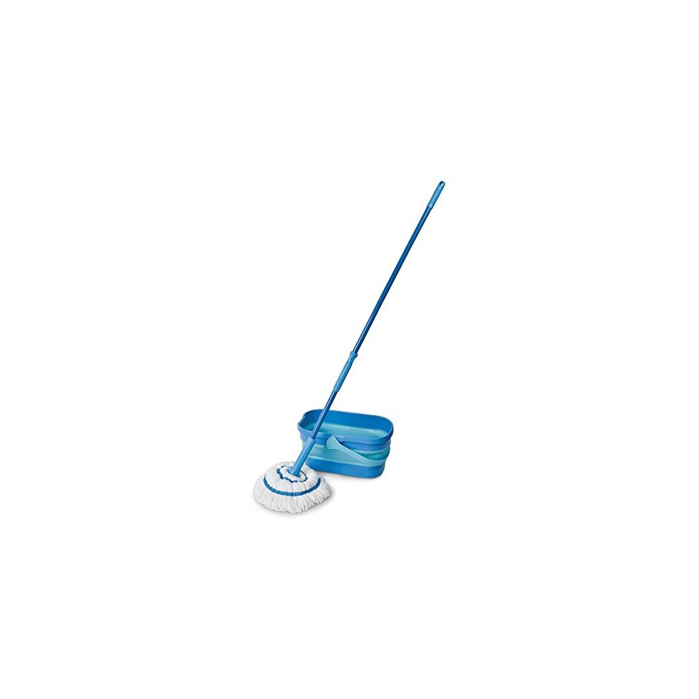 Spontex Twist Mop Ultra Compact Kit - Microfibre Mop & Foldable 10 Litre Bucket, White/Blue