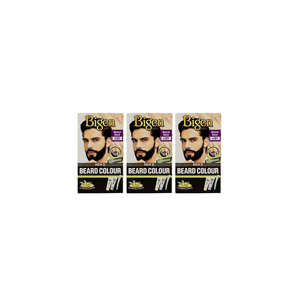 3 x Bigen Men's Beard Colour | No Ammonia Formula with Aloe Extract & Olive Oil - 101 Natural Black