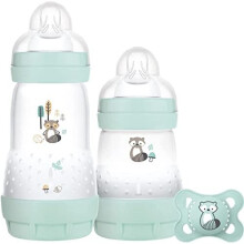 MAM Easy Start Colours of Nature Starter Self Sterilising Anti Colic Starter Set (Racoon), Non-Shiny Matt Finish Newborn Bottle Set and Soot