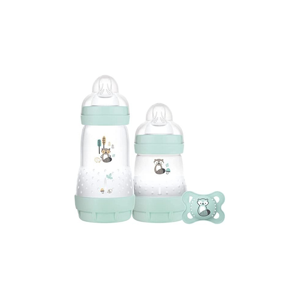 MAM Easy Start Colours of Nature Starter Self Sterilising Anti Colic Starter Set (Racoon), Non-Shiny Matt Finish Newborn Bottle Set and Soot