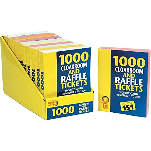 SIC Â 5 x Cloakroom/Raffle Tickets, Numbered 1-1000 with Security Numbering