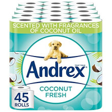 Andrex Coconut Fresh Fragrance Toilet Rolls - 45 Toilet Roll - Bulk Buy Toilet Rolls - Coconut Scented Toilet Rolls for a Fresh and Confiden