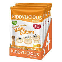 Kiddylicious, Melty Buttons Delicious Snacks for Kids Suitable for 9+ Months 4 x Packs 20 Total, Banana & Pumpkin, 6 Gram, (Pack of 5)