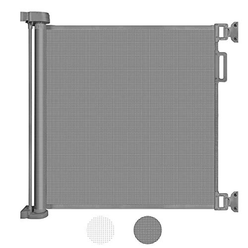 Looxii Retractable Safety Gate for Babies & Pets, Extendable 0-140 cm, Grey, One-Hand Operation