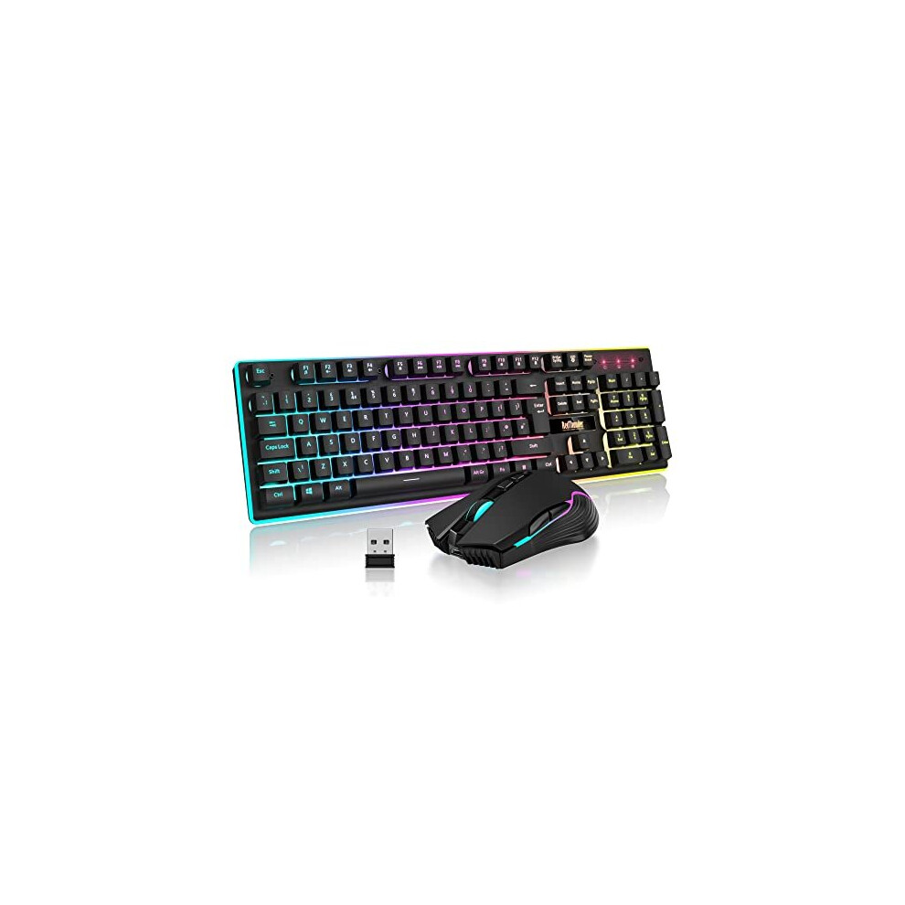 Redthunder K10 Wireless Gaming Keyboard And Mouse Combo, Led Backlit Rechargeable 3800Mah Battery, Uk Layout Mechanical Feel Keyboard + 7D 3