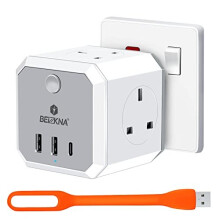 Plug Adapter with 3 USB, 4 Way Multi Plug Extension USB C Wall Socket Adaptor, 13A UK 3 Pin Cube Multiplug Switched Power Extender for Home,
