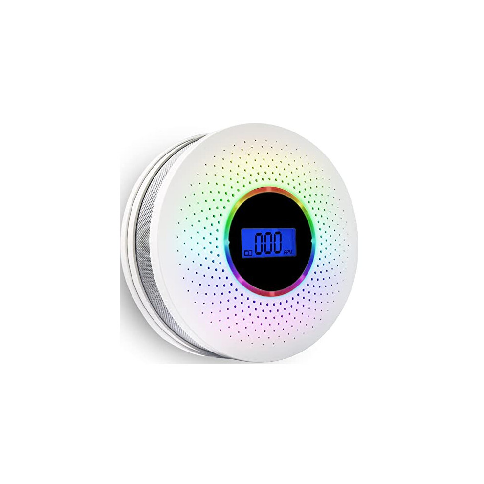 Combination Carbon Monoxide Alarm Detector & Smoke Alarm, Replaceable Battery Operated Alarm Detector with Digital Display and Voice Alarm,F