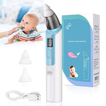 URAQT Baby Nasal Aspirator, Baby Nose Sucker Electric Nose Cleaner with 6 Suction Levels and 2 Sizes Silicone Tips, Anti-backflow Nose Vacuu