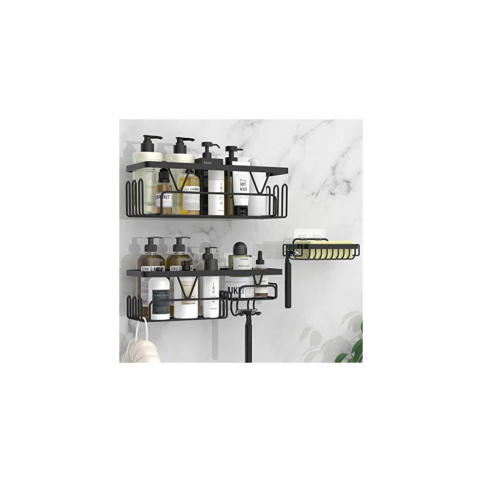 Kegii Shower Caddy, Bathroom Shelf Organiser No Drilling, Adhesive Shower Storage Rack with Soap Razor Holder, Bathroom Accessories, Black,