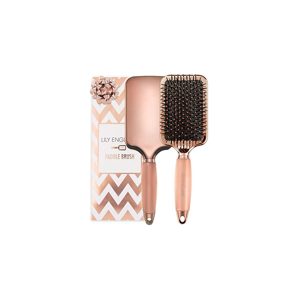 Lily England Gold Paddle Brush, Professional Large Hair Brush For All Hair Types, Rose Hairbrush For For Detangling, Blowdrying And Straightening For Wom