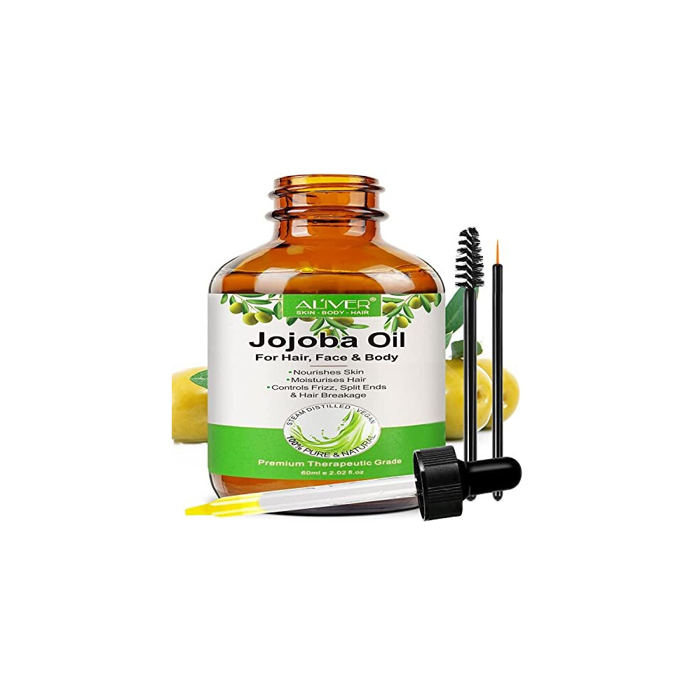 Jojoba Oil for Hair Growth, 100% Pure Jojoba Oil Organic Cold Pressed Unrefined, Hexane Free, Jojoba Oil Organic Moisturizer for Skin Hair B