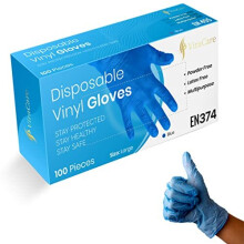 100 x Blue Disposable Gloves Large | Vinyl Gloves Disposable Large | Latex free gloves | Powder Free Gloves | Strong And Non-Sterile | (Larg