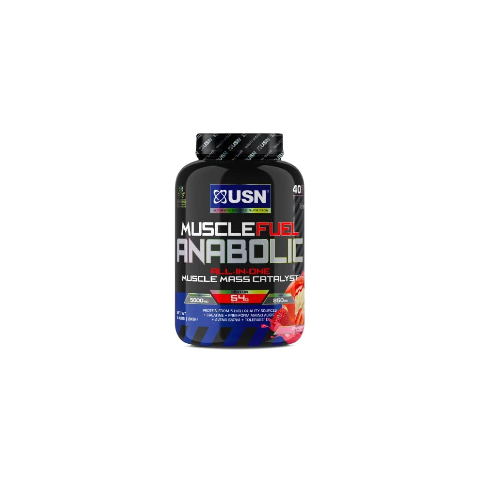 USN Muscle Fuel Anabolic Strawberry All-in-one Protein Powder Shake (2kg): Workout-Boosting, Anabolic Protein Powder for Muscle Gain - New I