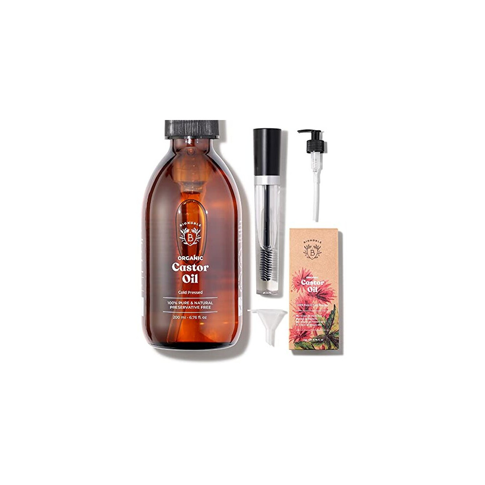 Bionoble Organic Castor Oil 200Ml - 100% Pure, Cold-Pressed, Vegan & Cruelty-Free For Lashes, Brows, Hair, Body, Beard, Nails