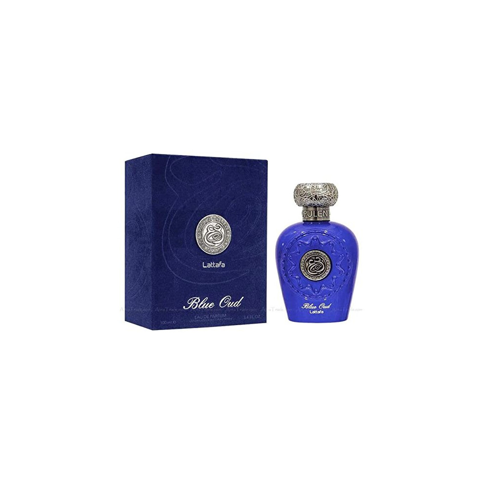 Blue Opulent Oud Musk By Lattafa 100Ml with a distinctive muskiness tone of Indian and Cambodian Oud Halal Attar EDP Spray Perfume (Blue Oud